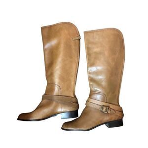 Fossil Zena back zipper caramel riding boots NWOB